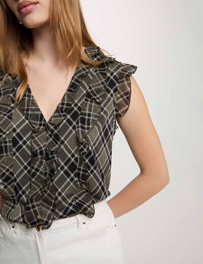 Camisa sin mangas de cuadros multicolor mujer