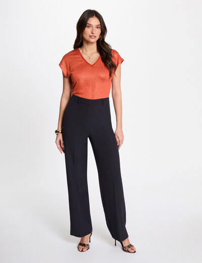 Pantalón recto con pinzas azul marino mujer