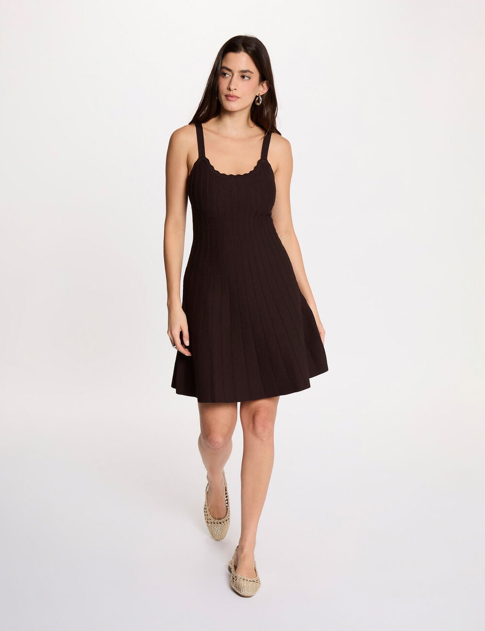 Vestido punto corto evas&eacute; marr&oacute;n oscuro mujer