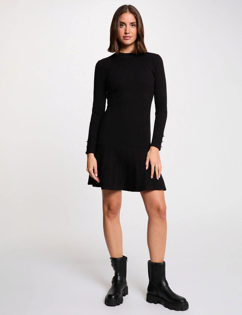 Vestido de punto corto negro mujer