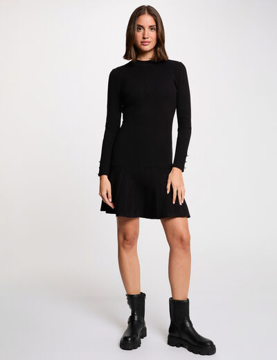 Vestido de punto corto negro mujer