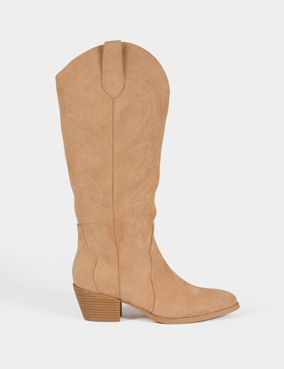 Bota western de ante beige mujer