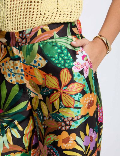 Pantal&oacute;n ancho satinado negro mujer