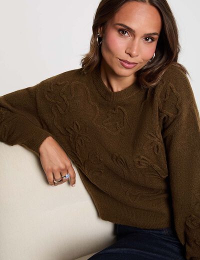 Jersey de cuello redondo fantas&iacute;a verde caqui mujer