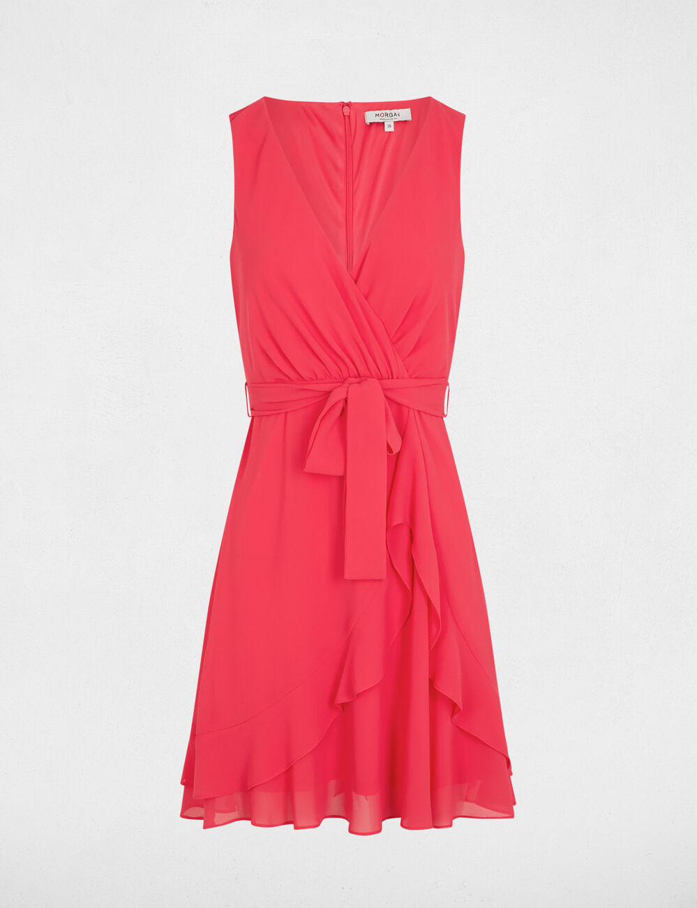 Vestido corto cruzado rojo coral mujer