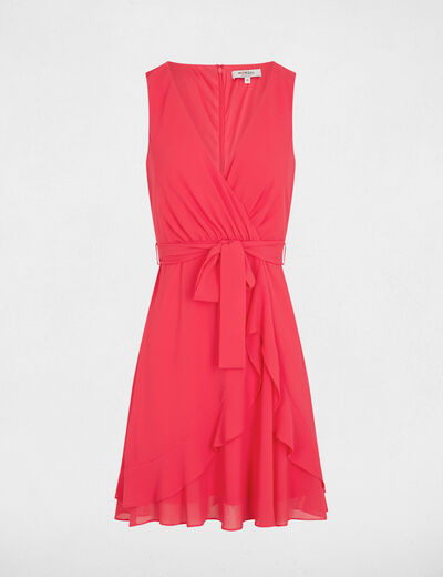 Vestido corto cruzado rojo coral mujer