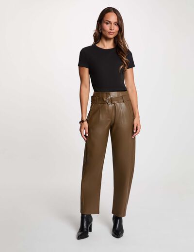 Pantal&oacute;n ancho de tiro alto verde caqui mujer
