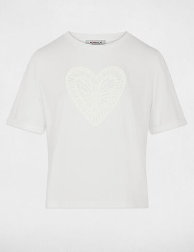 Camiseta recta de manga corta blanco mujer