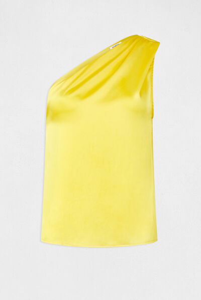 Blusa asimétrica de satén amarillo mujer
