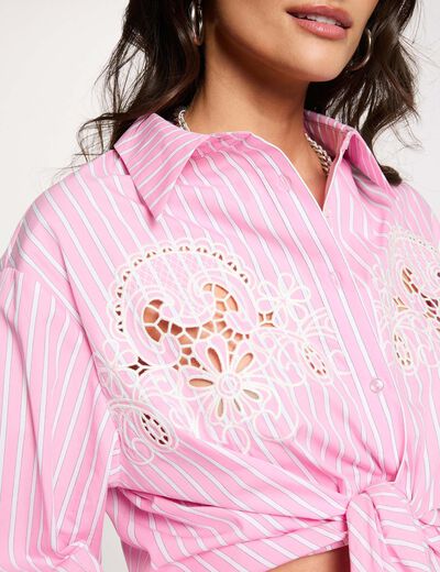 Camisa oversize de rayas rosa mujer