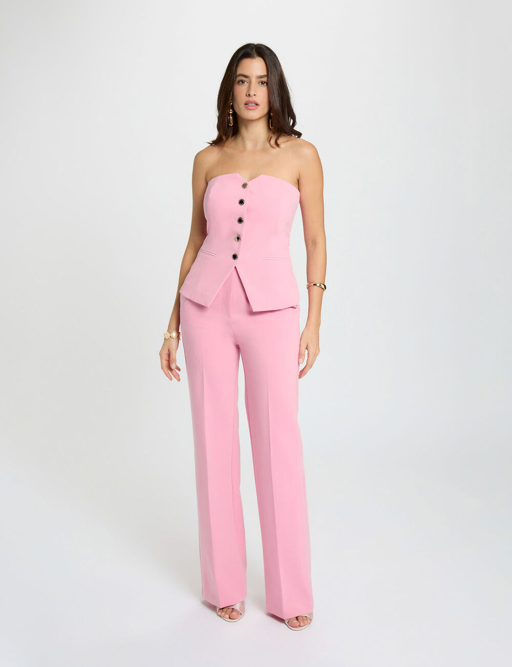 Top ajustado sin mangas rosa claro mujer