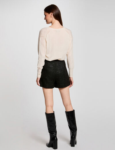 Short ajustado de tweed negro mujer