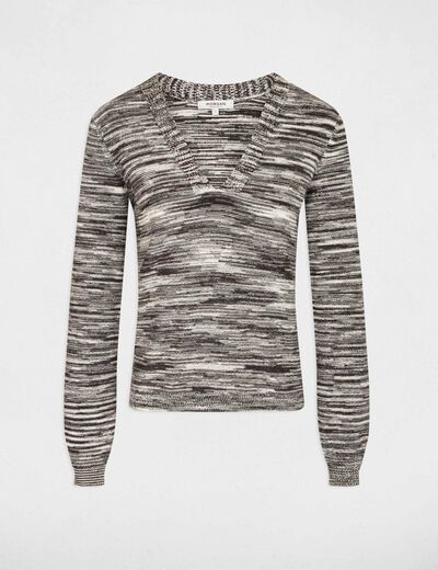 Jersey manga larga escote en V negro mujer