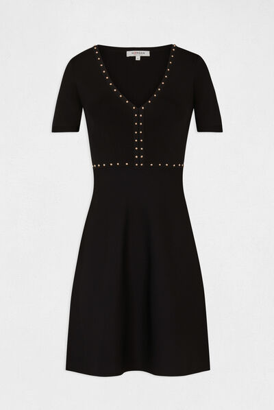 Vestido de punto ajustado con tachuelas negro mujer
