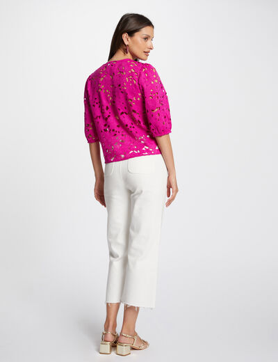 Camisa manga 3/4 de encaje rosa oscuro mujer