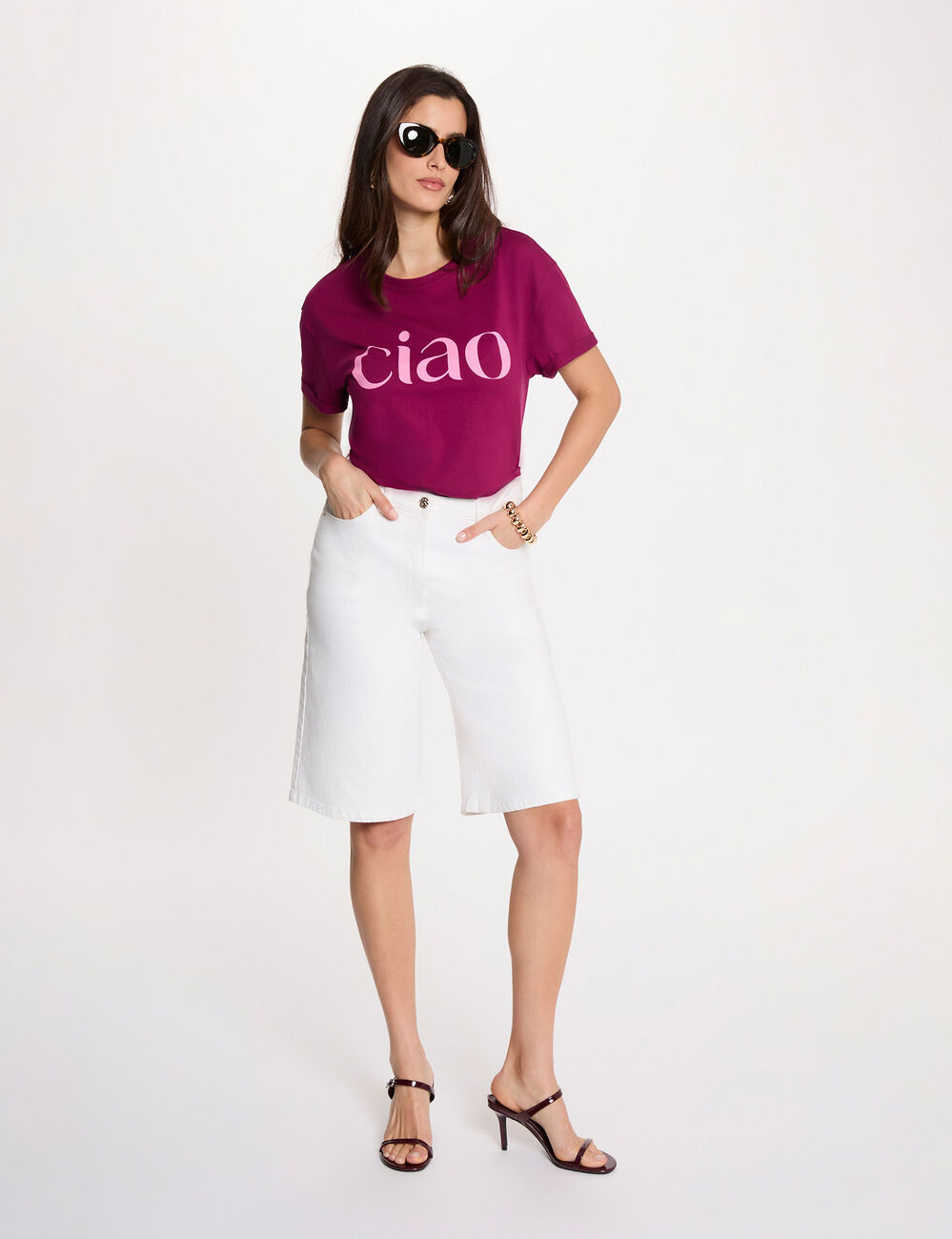 Camiseta de cuello redondo ciruela mujer