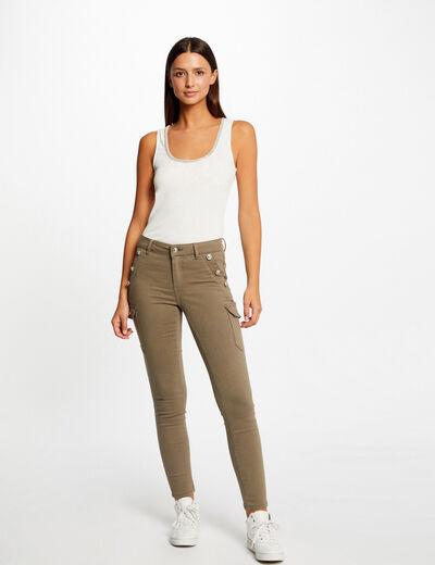 Vaquero cargo skinny con botones verde caqui mujer