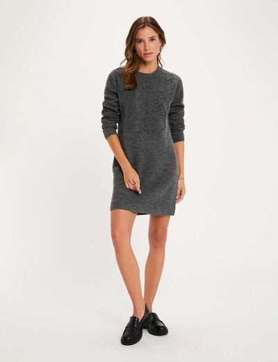 Vestido de punto manga larga gris oscuro mujer