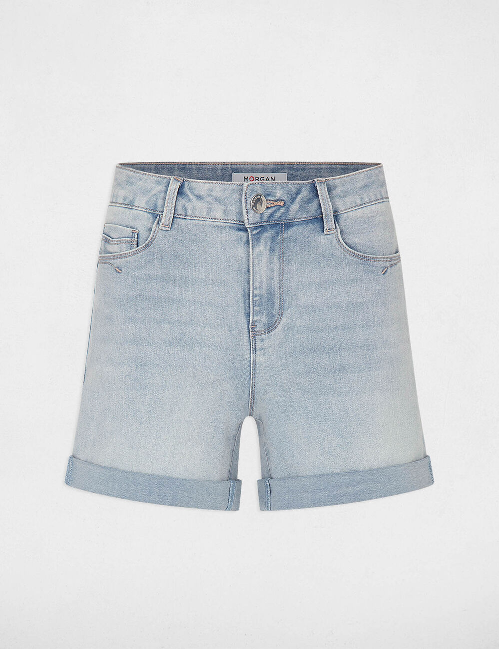Short vaquero recto denim descolorido mujer