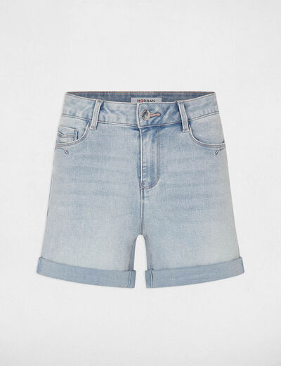 Short vaquero recto denim descolorido mujer