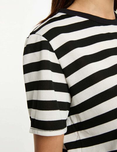 Camiseta cropped de rayas blanco mujer