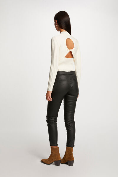 Pantalón skinny efecto mojado negro mujer