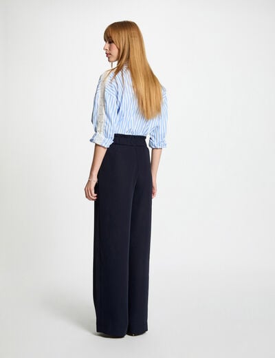 Pantal&oacute;n ancho de tiro alto azul marino mujer
