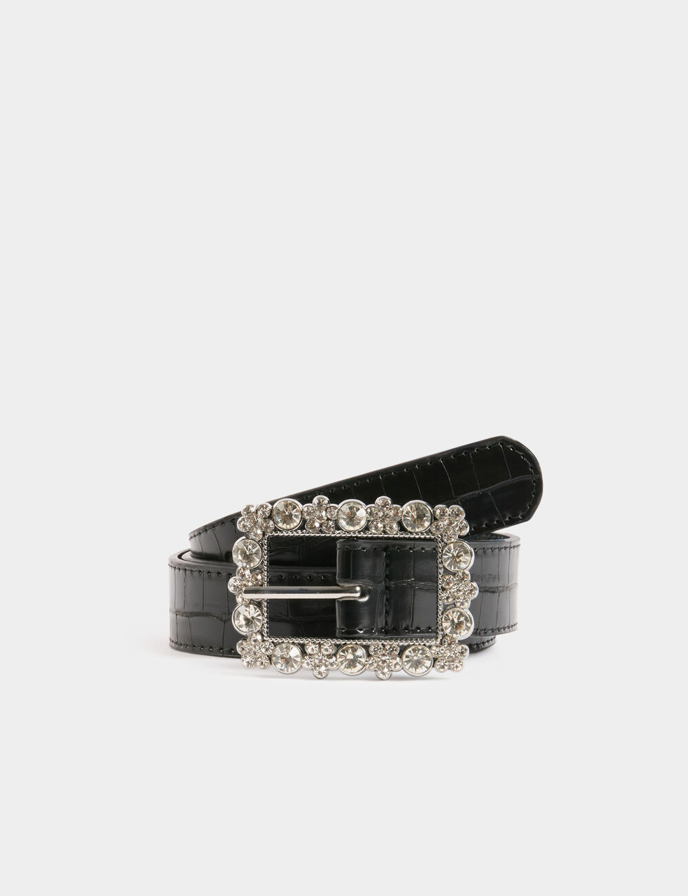 Cinturón cocodrilo con strass negro mujer