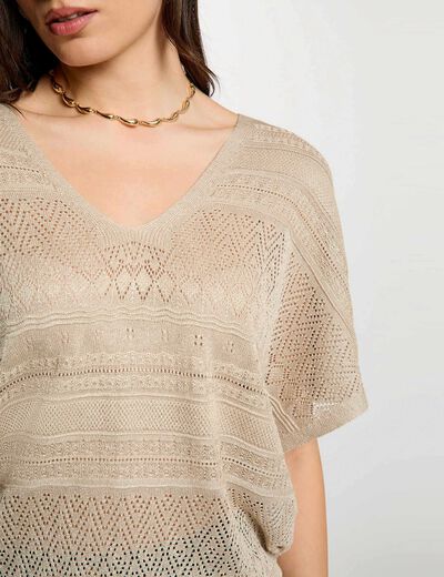 Jersey oversize con cuello en V amarillo oro mujer