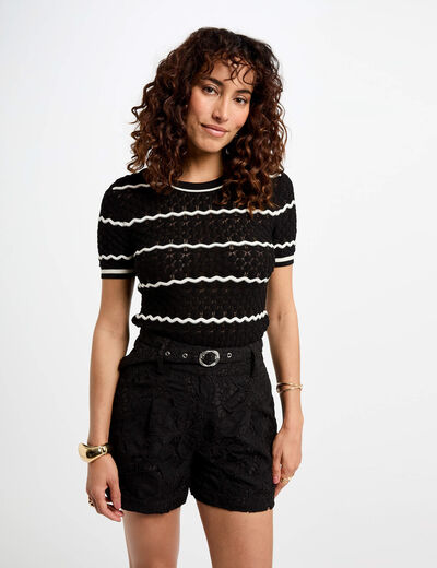 Short encaje talle alto negro mujer