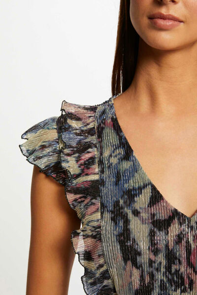 Camiseta manga corta estampado abstracto multicolor mujer