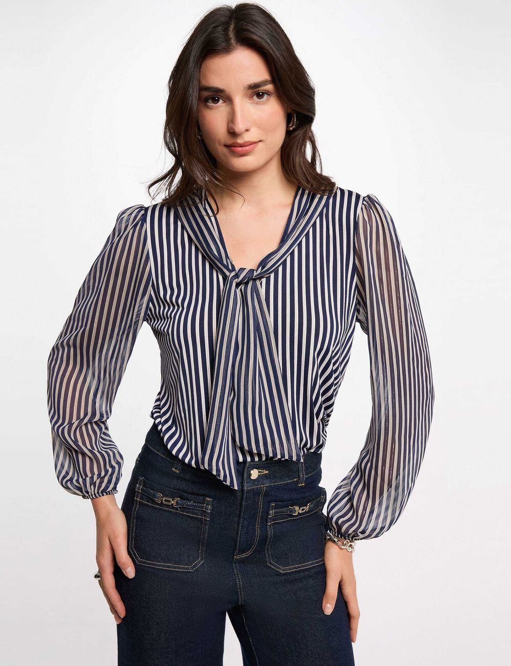 Camiseta con cuello lazada blanco mujer