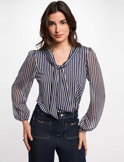Camiseta con cuello lazada blanco mujer