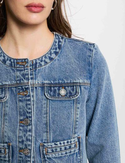 Chaqueta vaquero corta denim doble stone mujer