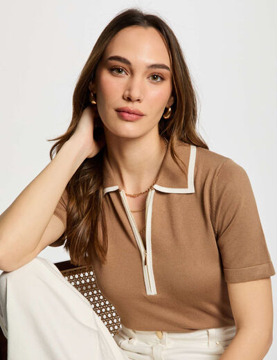 Jersey cuello tipo polo arena mujer