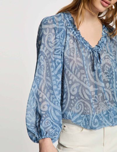 Top de mangas abullonadas multicolor mujer