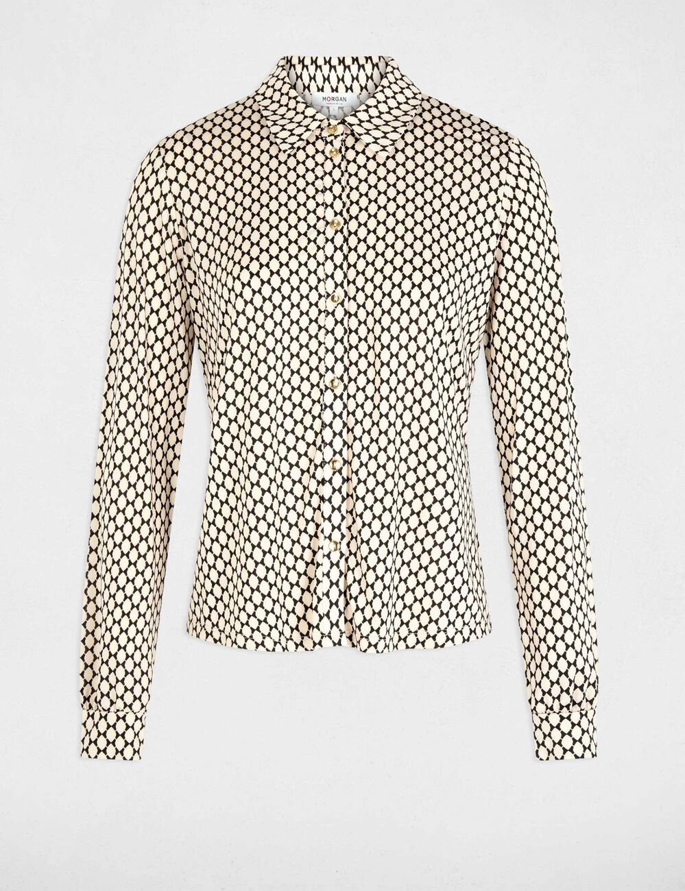 Camisa recta con cuello vuelto negro mujer
