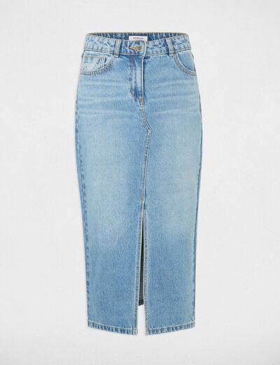 Falda midi recta de vaquero denim stone mujer