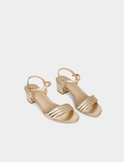 Sandalias de tacón amarillo oro mujer