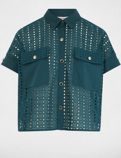 Camisa manga corta azul petróleo mujer