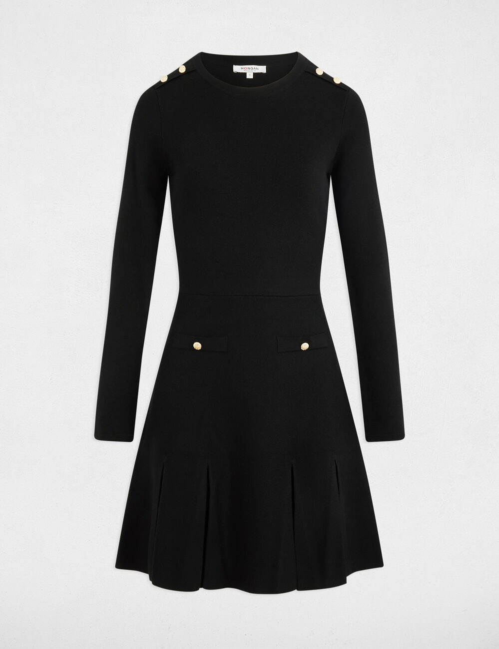 Vestido corto de punto trapezoidal negro mujer