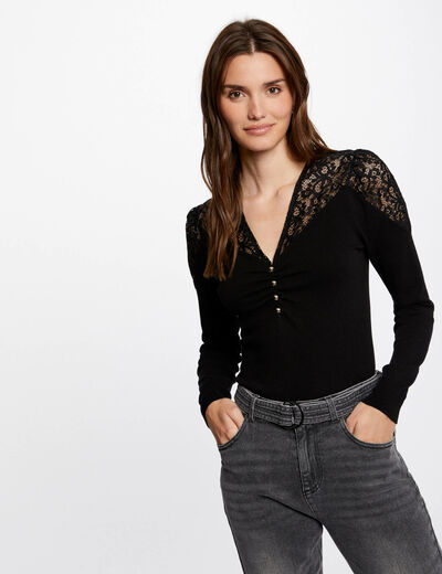Jersey manga larga con encaje negro mujer