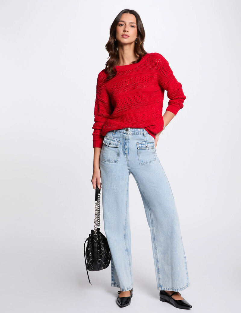 Jersey manga larga calado rojo mujer