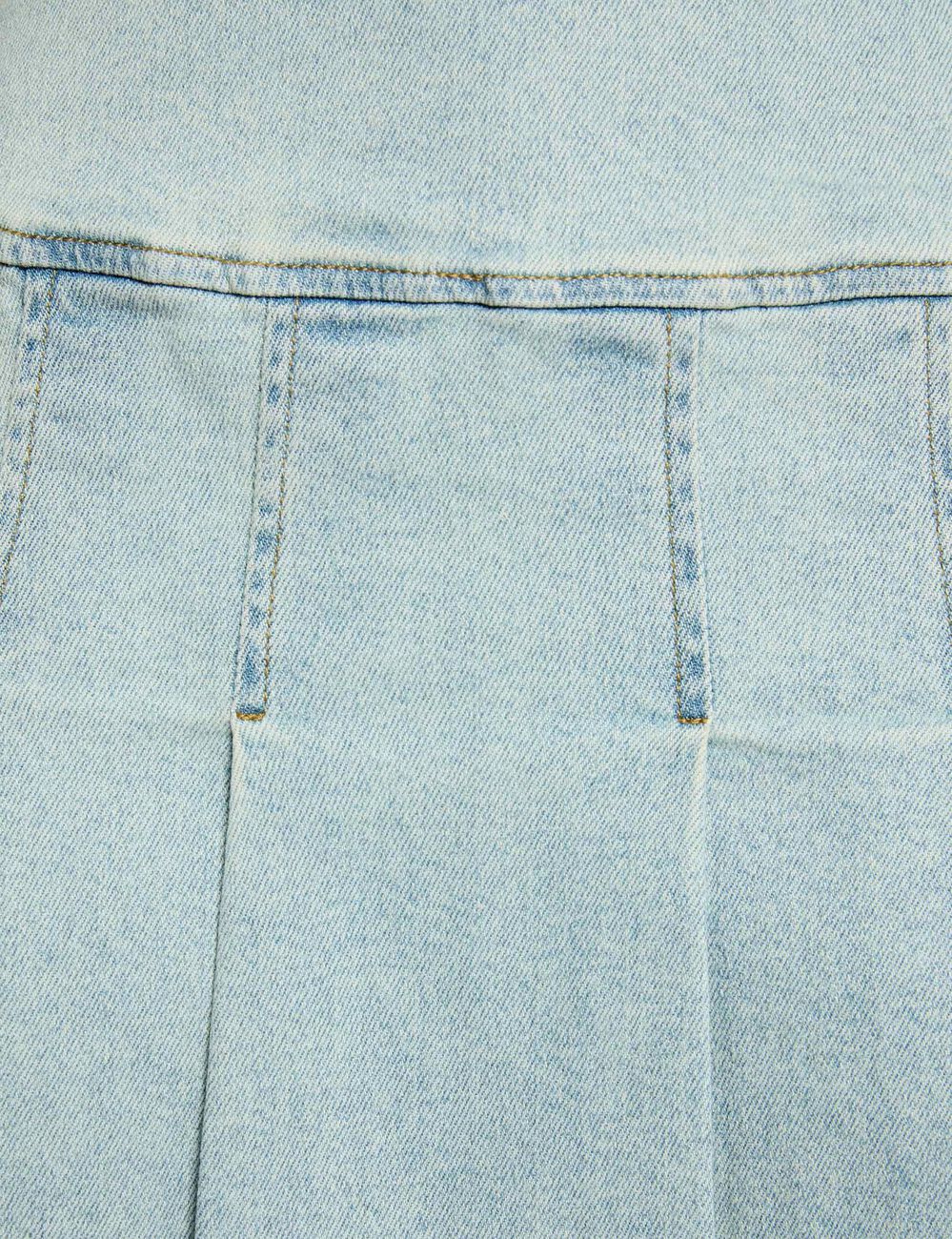 Falda corta plisada denim descolorido mujer
