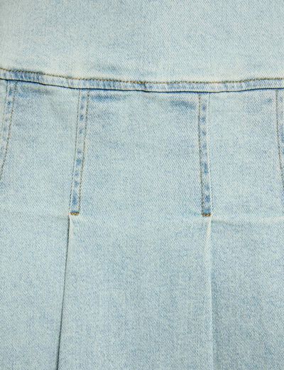 Falda corta plisada denim descolorido mujer