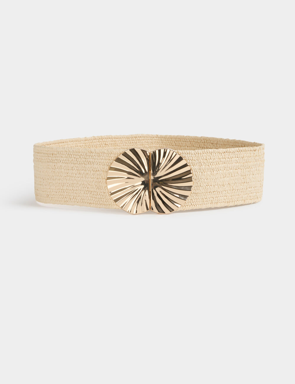 Cintur&oacute;n ancho el&aacute;stico beige mujer