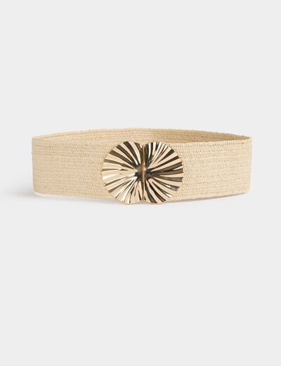Cintur&oacute;n ancho el&aacute;stico beige mujer