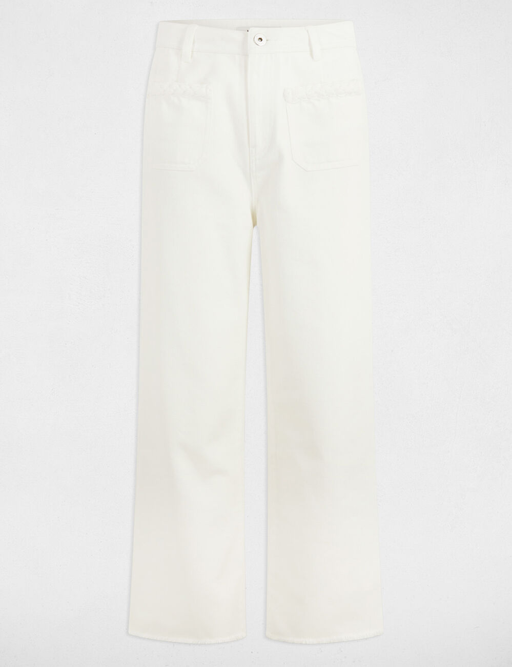 Vaquero flare talle alto blanco mujer