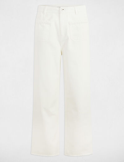 Vaquero flare talle alto blanco mujer