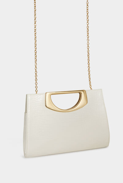 Bolso cartera de mano efecto cocodrilo blanco mujer